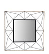 Benzara BM216849 Square Dual Metal Encased Wall Mirror with Geometric Design, Black and Beige