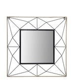 Benzara BM216849 Square Dual Metal Encased Wall Mirror with Geometric Design, Black and Beige