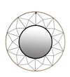 Benzara BM216850 Round Dual Metal Encased Wall Mirror with Geometric Design, Black and Beige