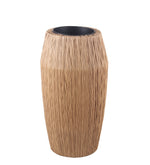 Benzara BM216854 Drum Shape Metal Planter with Woven Body, Medium, Black and Brown