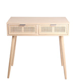 Benzara BM216855 2 Drawer Wooden Console Table with Angled Legs, Beige