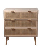 Benzara BM216861 3 Drawer Wooden Accent Chest with Mesh Pattern Front, Light Brown
