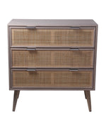 Benzara BM216862 3 Drawer Wooden Accent Chest with Mesh Pattern Front, Gray and Brown