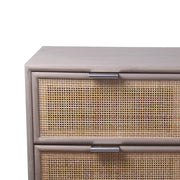 Benzara BM216862 3 Drawer Wooden Accent Chest with Mesh Pattern Front, Gray and Brown