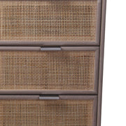 Benzara BM216862 3 Drawer Wooden Accent Chest with Mesh Pattern Front, Gray and Brown