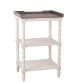 Benzara BM216866 3 Tier Wooden Accent Stand with Tray Top and Beaded Legs, White and Brown