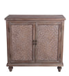 Benzara BM216867 2 Door Wooden Accent Stand with Engraving Details, Weathered Brown