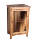 Benzara BM216869 Wooden Accent Stand with 1 Slatted Door and Block Legs, Brown