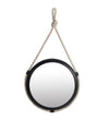 Benzara BM216871 Metal Encased Round Wall Mirror with Braided Rope, Small, Black and White