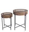 Benzara BM216875 Diamond Pattern Metal and Wood Plant Stand, Set of 2, Brown and Black
