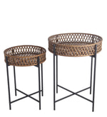 Benzara BM216875 Diamond Pattern Metal and Wood Plant Stand, Set of 2, Brown and Black