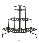 Benzara BM216878 Slatted Design Adjustable 3 Tier Metal Plant Stand, Black