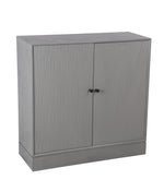Benzara BM216884 2 Door Wooden Cabinet with Vertical Streamline Pattern, Gray