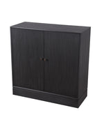 Benzara BM216887 2 Door Wooden Cabinet with Vertical Streamline Pattern, Dark Gray