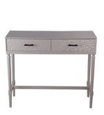 Benzara BM216889 2 Drawer Wooden Console with Embossed Leaf Texture, Light Gray