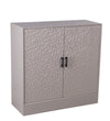 Benzara BM216890 2 Door Wooden Cabinet with Embossed Leaf Texture, Light Gray