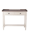 Benzara BM216891 2 Drawer Wooden Console with Tray Top and Open Bottom Shelf, White and Brown