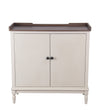 Benzara BM216892 2 Door Wooden Cabinet with Tray Top and Turned Legs, White and Brown