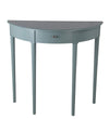 Benzara BM216903 1 Drawer Half Moon Console Table with Round Legs, Sage Blue