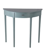 Benzara BM216903 1 Drawer Half Moon Console Table with Round Legs, Sage Blue