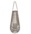 Benzara BM216920 Bellied Shape Bamboo Lantern with Open Cage Design and Rope Handle, Gray