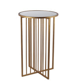 Benzara BM216924 Round Top Metal Accent Table with Slatted X Shape Base, Gold and Silver