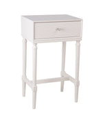 Benzara BM216929 1 Drawer Wooden Accent Stand with Tapered Turned Legs, White