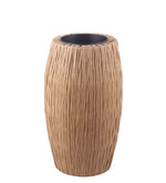 Benzara BM216931 Drum Shaped Metal Planter with Fabric Wrapped Frame, Brown