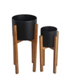Benzara BM216940 Metal Planter with Foldable Wooden Base, Set of 2, Black and Brown