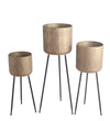 Benzara BM216941 Metal Planter with Tripod Base and Embossed Geometric Pattern,Set of 3,Gold