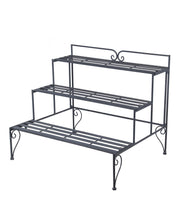 Benzara BM216947 Step Design Metal Planter with Slatted Top and Scroll Motifs, Gray