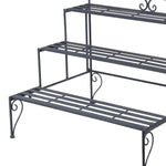 Benzara BM216947 Step Design Metal Planter with Slatted Top and Scroll Motifs, Gray