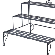 Benzara BM216947 Step Design Metal Planter with Slatted Top and Scroll Motifs, Gray