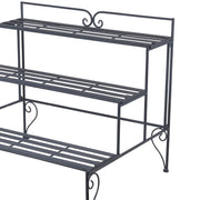 Benzara BM216947 Step Design Metal Planter with Slatted Top and Scroll Motifs, Gray