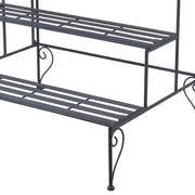 Benzara BM216947 Step Design Metal Planter with Slatted Top and Scroll Motifs, Gray