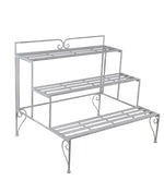 Benzara BM216949 Step Design Metal Planter with Slatted Top and Scroll Motifs, White