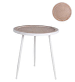 Benzara BM216951 Wooden Woven Top Accent Table with Metal Tubular Legs, Brown and White