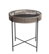 Benzara BM216953 Metal Accent Table with Round Top and Woven Edges, Large, White and Gray