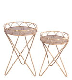 Benzara BM216954 Farmhouse Bamboo Accent Table with intersected Hairpin Legs, Set of 2,Brown