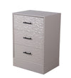 Benzara BM216997 3 Drawer Wooden Accent Stand with Embossed Leaf Texture, Light Gray