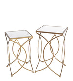 Benzara BM217000 Geometric Metal Base Accent Table with Square Mirror Top, Set of 2, Gold