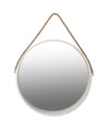 Benzara BM217003 Round Wooden Frame Wall Mirror with Rope Hanger, Small, White and Brown