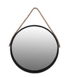 Benzara BM217004 Round Wooden Frame Wall Mirror with Rope Hanger, Small, Black and Brown