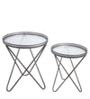 Benzara BM217005 Metal Accent Table with Round Glass Top and Hairpin Legs, Set of 2, Black