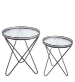 Benzara BM217005 Metal Accent Table with Round Glass Top and Hairpin Legs, Set of 2, Black