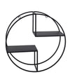 Benzara BM217006 Tubular Metal Frame Round Wall Decor with 2 Open Shelves, Black