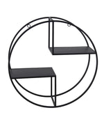Benzara BM217006 Tubular Metal Frame Round Wall Decor with 2 Open Shelves, Black