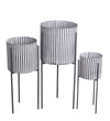 Benzara BM217007 Cylindrical Metal Planter with Corrugated Design, Set of 3, Black and White