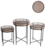 Benzara BM217010 Rail Top Metal Accent Table with Tubular Legs, Set of 3, Black and Brown