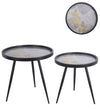 Benzara BM217018 Metal Accent Table with Floral Pattern Round Tray Top, Set of 2, Black